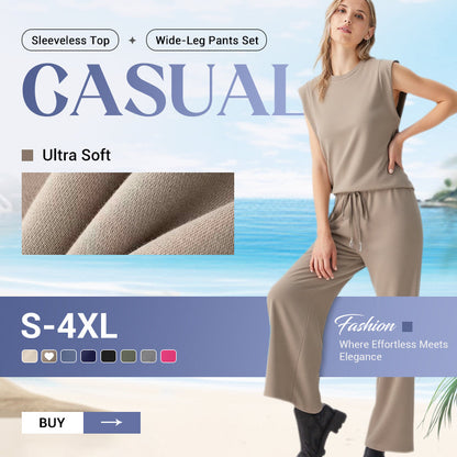 ✨2025 New Women's Casual Sleeveless Top & Wide-Leg Pants Set