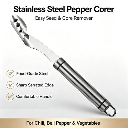 Stainless Steel Pepper Corer Seed Remover Tool, Chili Bell Pepper Core Deseeder, Multi Vegetable Seed Core Remover for Tomato Cucumber Kitchen Gadget