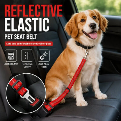 🐶🚗 Reflective Elastic Pet Seat Belt – Adjustable Car Restraint with Shock-Absorbing Buffer
