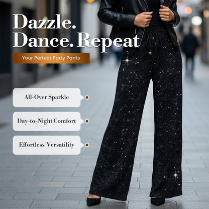 💖💃LAST DAY SALE 50% OFF👖Women's Sequin Sparkle Wide Leg Pants with Elastic Waistband