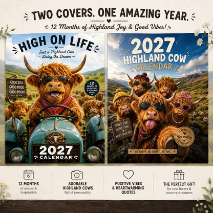 ⏳LAST DAY SALE ONLY ￡9.99!!🔥2027 Funny Highland Cow Wall Calendar | A4 Hanging Calendar | Designed by Isabel Kline