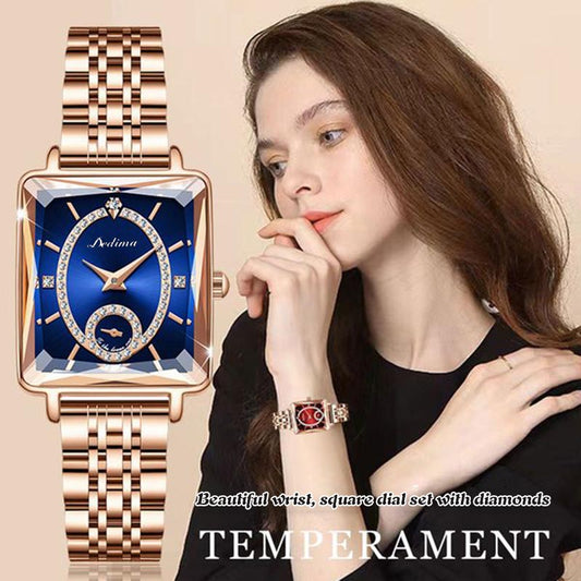 🎅Christmas Special Price 🎄💎Fashion Square Ladies Rose Gold Diamond Watch