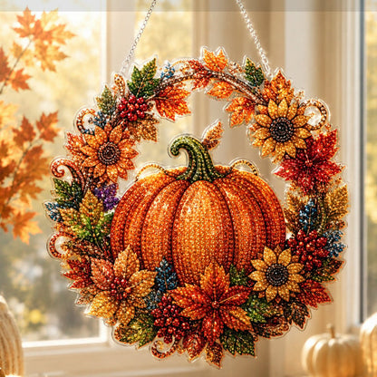 🍂 Autumnal pumpkin wreath with a diamond pattern to hang up – Complete DIY kit