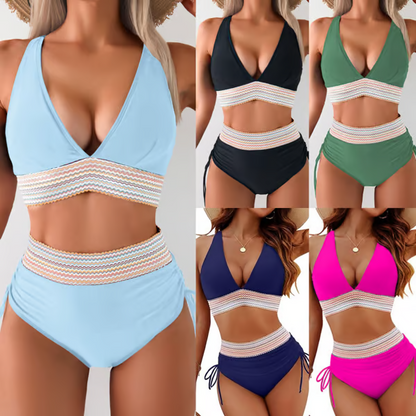 🎁Last Day 49% Off - 2025 High Waisted Tummy Control Color Block Bikini Sets