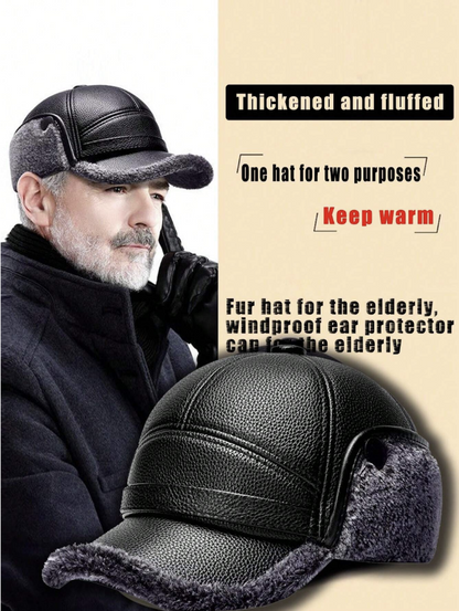 🎩🧢🐂New men's winter hat with sheepskin flat top earmuffs