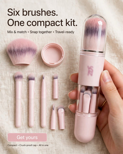 🖌️LAST DAY SALE 60% OFF !!📢Portable Retractable Makeup Brush Set Multifunctional Travel Cosmetic Tool with Powder Blush and Silicone Lip Brush