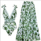 💥Last Day Special Sale 49% OFF🩱V Neck Lace Up Printed One Piece Swimsuit and Skirt