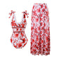 💥Last Day Special Sale 49% OFF🩱V Neck Lace Up Printed One Piece Swimsuit and Skirt