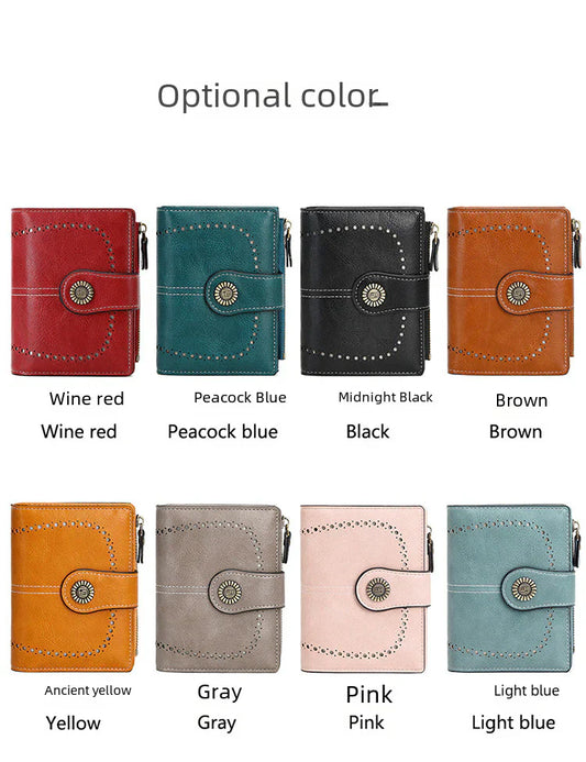 RFID anti-theft swipe ladies short zipper wallet-multiple card slot buckle wallet