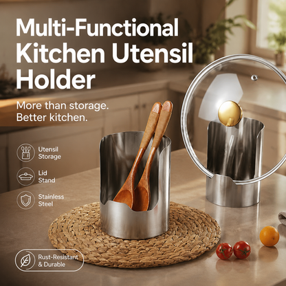 🏆 Last Day Special Price £9.99 ! 🔥Buy more save more🍳Multi‑Functional Kitchen Utensil Holder, Stainless Steel Organizer, for Spoons, Pot Lids & Cooking Gadgets, Countertop Kitchen Storage