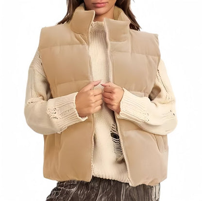 Women's Solid Color Thickened Warm Vest with Pockets