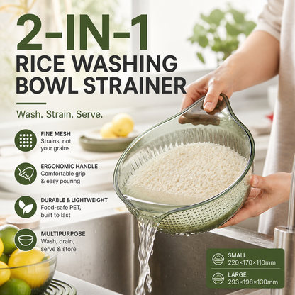 🥳HOT SALE🥳💞50K+ SOLD! Rice Washing Bowl – Dual-function, fine mesh & ergonomic handle. Washes & drains perfectly – grab yours! ✅