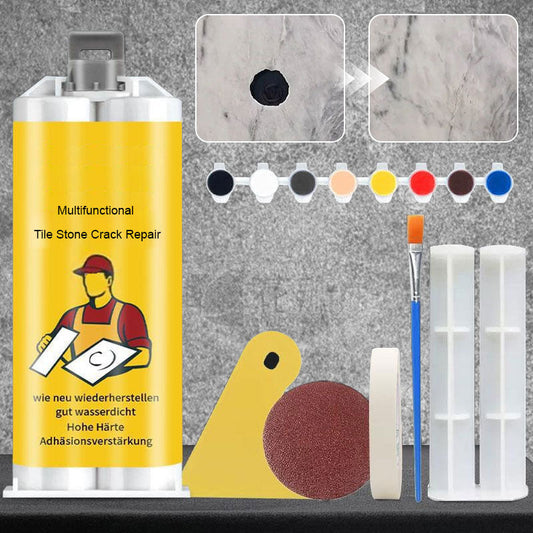 🔥Final 1-hour special!⏰Multifunctional Tile Stone Crack Repair Kit（Bonus Items: Pusher + Scraper + Round Sandpaper + Pigment*8）