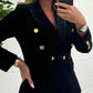 Trendy women's blazers with velvet gold buttons.