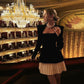 Velvet Square Neck Colorblock Pleated Mini Dress for Women