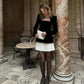 Velvet Square Neck Colorblock Pleated Mini Dress for Women