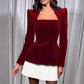 Velvet Square Neck Colorblock Pleated Mini Dress for Women