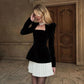Velvet Square Neck Colorblock Pleated Mini Dress for Women