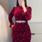 🎅Xmas Sales - 50% OFF🎄Women's Rhinestone Dress with Ruched Ruffle Hem