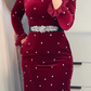 🎅Xmas Sales - 50% OFF🎄Women's Rhinestone Dress with Ruched Ruffle Hem