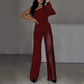 🔥🖤Black Friday Sale:50% OFF🔥Women's One Shoulder Glitter Mesh Flared Jumpsuit