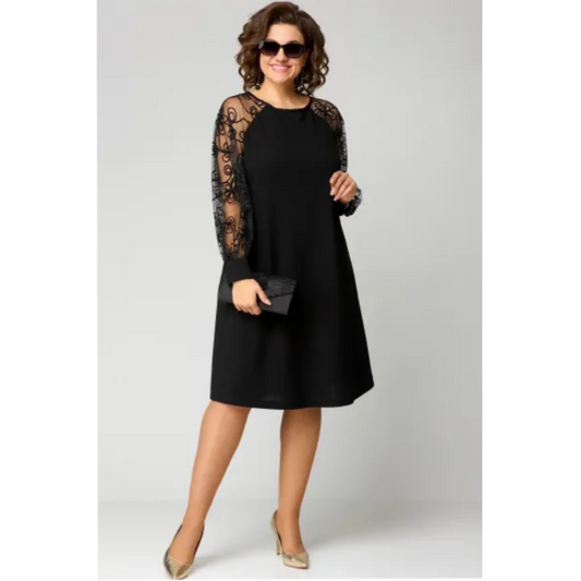 🎉Limited Sale🎉Lace Patchwork Round Neck Long Sleeve Dress