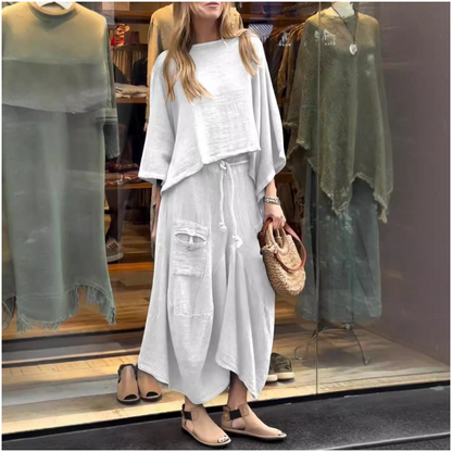 🌿Early Fall Specials 59% OFF💕Women's Casual Round Neck Top and Loose Half-body Skirt Two-piece Set