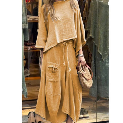🌿Early Fall Specials 59% OFF💕Women's Casual Round Neck Top and Loose Half-body Skirt Two-piece Set