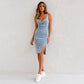 🔥HOT SALE 49% OFF✨Adjustable strap U-neck split denim bodycon cami dress