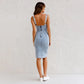 🔥HOT SALE 49% OFF✨Adjustable strap U-neck split denim bodycon cami dress