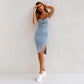 🔥HOT SALE 49% OFF✨Adjustable strap U-neck split denim bodycon cami dress
