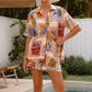 Printed Short Sleeve Shirt & Elastic Waist Shorts Set