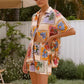 Printed Short Sleeve Shirt & Elastic Waist Shorts Set