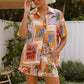 Printed Short Sleeve Shirt & Elastic Waist Shorts Set
