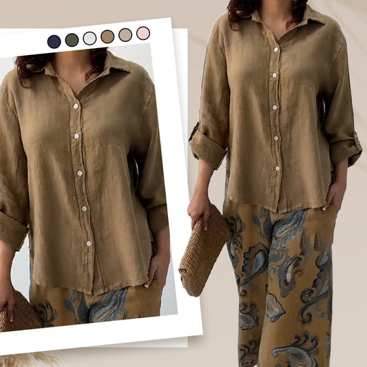🎉2025 New Products Hot Sale✨Women's Fashion Loose Cardigan Shirt & High Waist Pants Two Piece Set