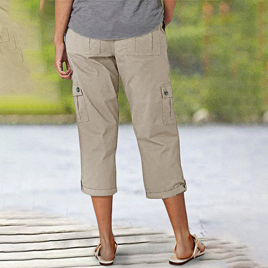 🎉Limited Sale🎉Multi-Pocket Solid Color Casual Cargo Capri Pants