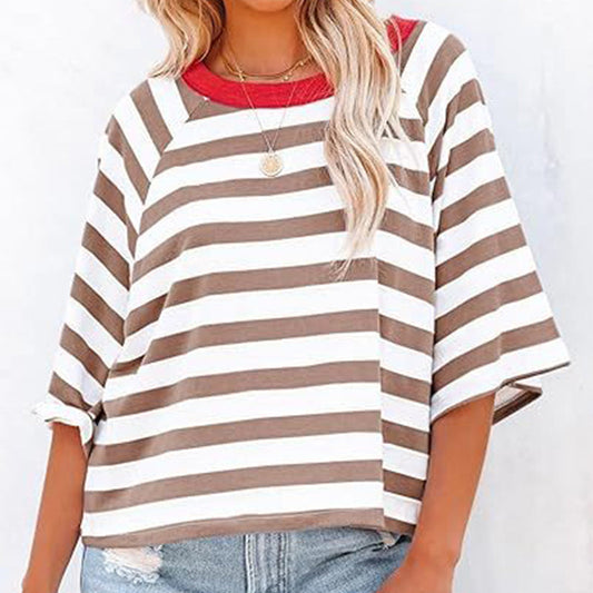 🎉Limited Sale🎉Women's Round Neck Striped Short Sleeve Casual Top