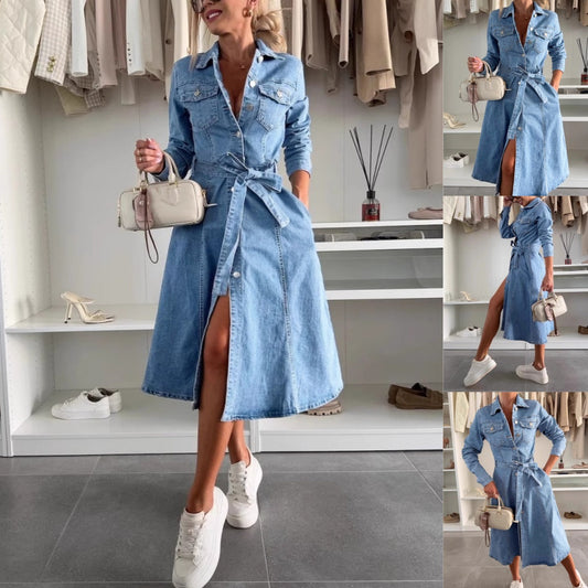 🎉Limited Sale🎉Women's Button Down Long Sleeve Denim Dress