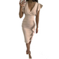 V-Neck Ruffled Slim-Fit Sexy High Waist Dress
