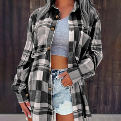 Women's Loose Plaid Long Sleeve Shirt