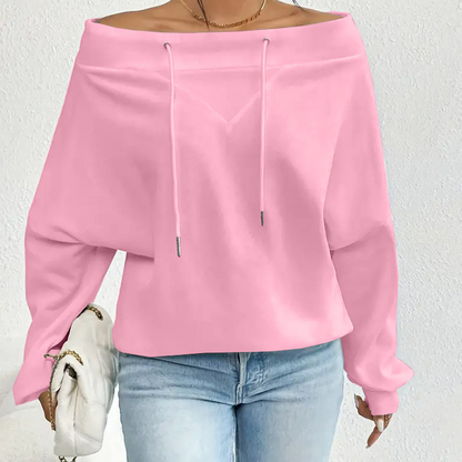 Women's Off-Shoulder Sweatshirt with Drawstring Collar