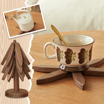 ✨Natural Tree Trivet Set - 4 Wooden Trivets & 1 Stand Like a Christmas Tree