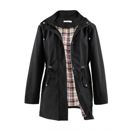 Long Hooded Zipper Windbreaker 🧥 – Drawstring Waist-Cinching, Slimming Fit for Daily Commute & Errands 👜