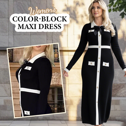 🧥Women's Color-Block Long Sleeve Maxi Dress