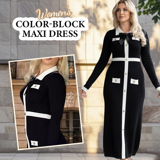 🧥Women's Color-Block Long Sleeve Maxi Dress