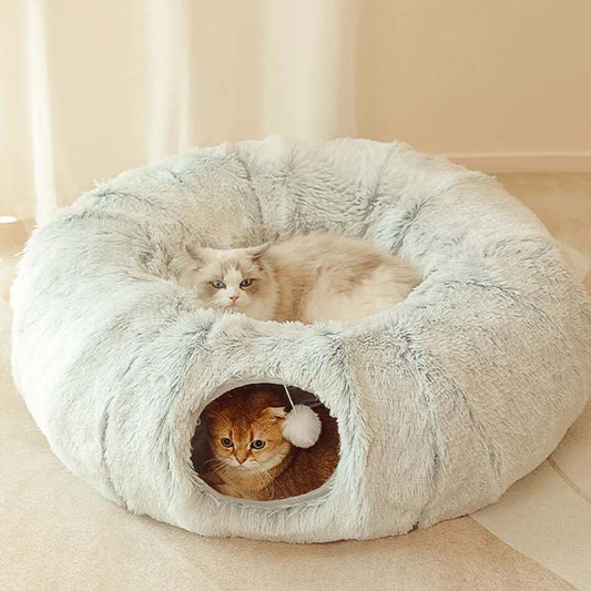 🔥Hot sale🔥2-in-1 Foldable Indoor Soft Round Cat Tunnel Bed