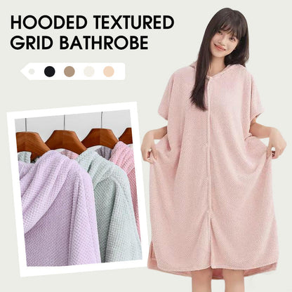 🛁✨Women's Cosy Hooded Textured Grid Bathrobe