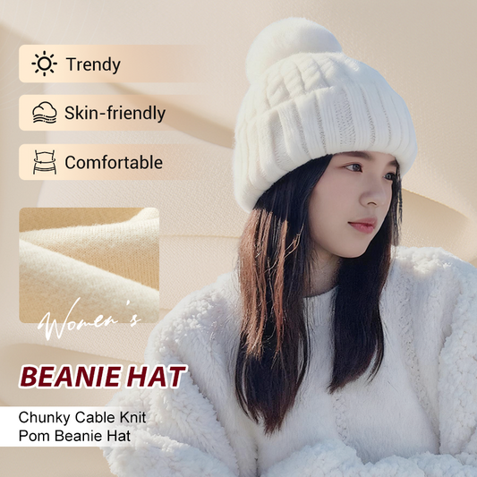🔥New Arrivals🔥Women’s Chunky Cable Knit Pom Beanie Hat