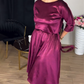 🔥NEW ARRIVAL LIMITED TIME OFFER🔥Women's 3/4 Sleeve Round-Neck Satin Midi Dress