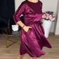 🔥NEW ARRIVAL LIMITED TIME OFFER🔥Women's 3/4 Sleeve Round-Neck Satin Midi Dress